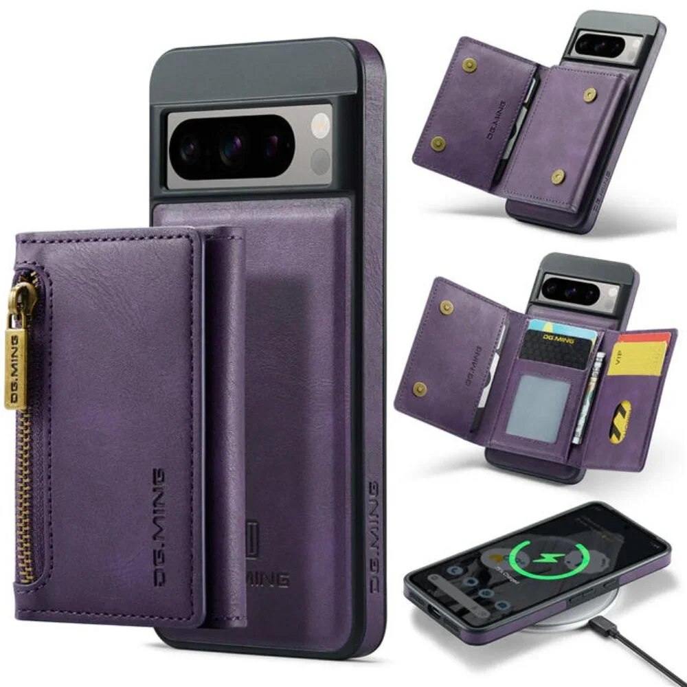 DG.MING M5 For Pixel‎ 8 Pro Magnetic Detachable Zipper Wallet Case RFID Blocking
